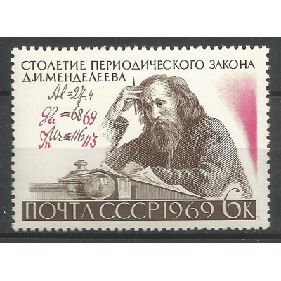 Почтовая марка СССР 100-летие Периодического закона Д.И.Менделеева